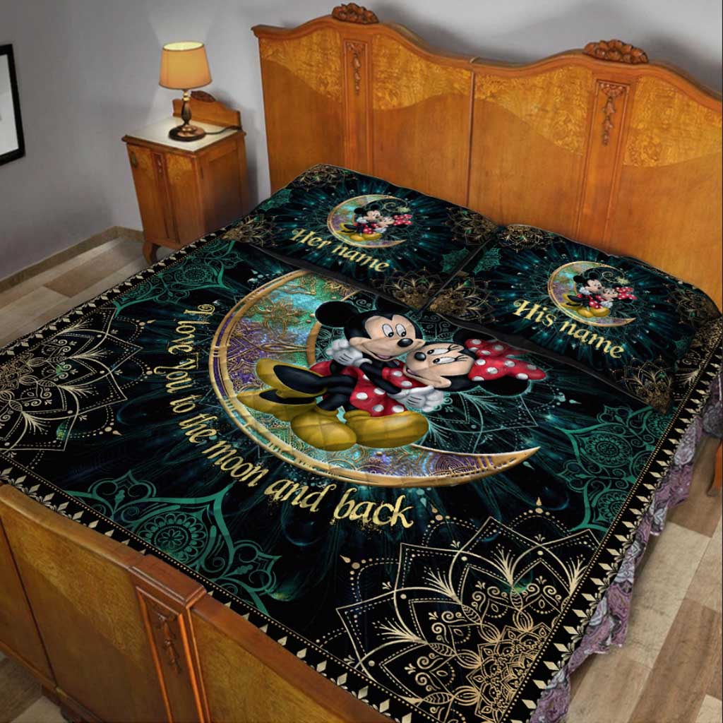 Personalized Mouse Quilt Set with Names - I Love You to the Moon and Back Gift Quilt Set GradoCreations