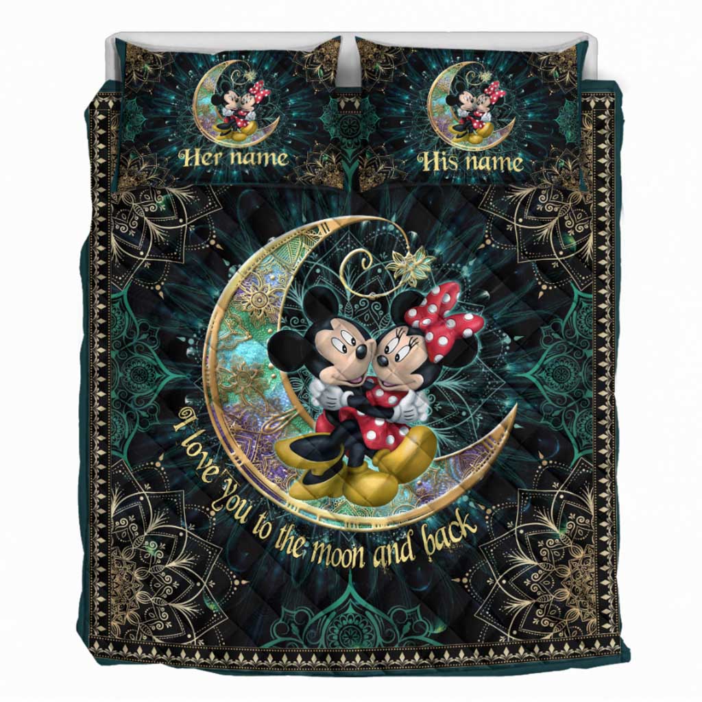 Personalized Mouse Quilt Set with Names - I Love You to the Moon and Back Gift Quilt Set GradoCreations