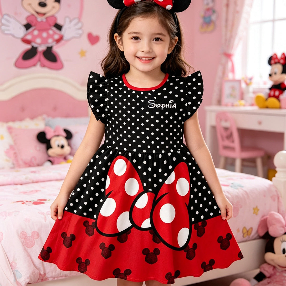 Personalized Disney-Inspired Kid Dress with Flutter Sleeves Gift for Girls Kid Dress GradoCreations