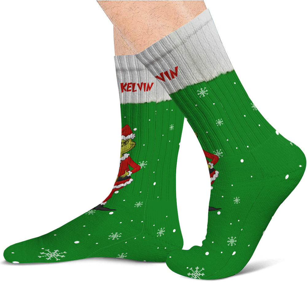 Personalized Grinch Christmas Socks Custom Name Gift Socks GradoCreations