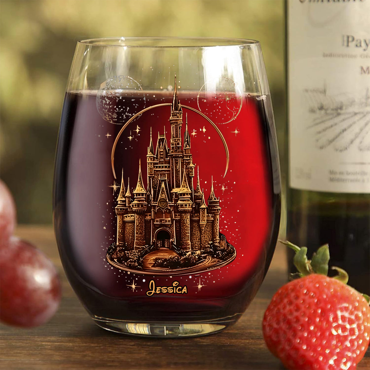 Personalized Magical Castle All Over Wine Glass Gift Idea All Over Wine Glass GradoCreations