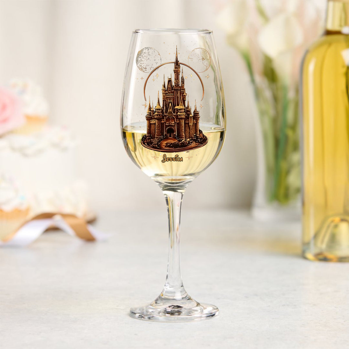 Personalized Magical Castle Wine Glass Long Stem Gift for Her Wine Glass With Long Stem GradoCreations