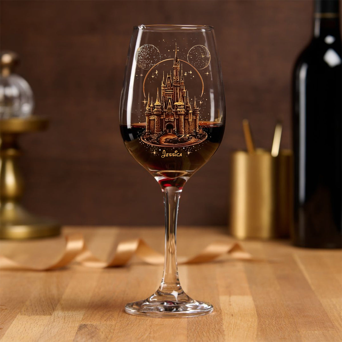 Personalized Magical Castle Wine Glass Long Stem Gift for Her Wine Glass With Long Stem GradoCreations