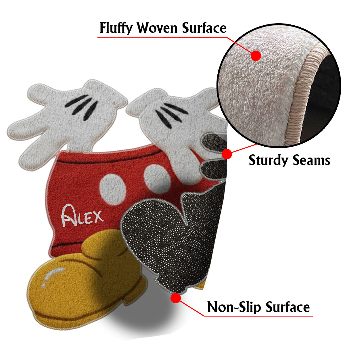 Personalized Mickey Mouse Non-Slip Tufted Rug Custom Name Gift for Kids Non-Slip Tufted Rug GradoCreations