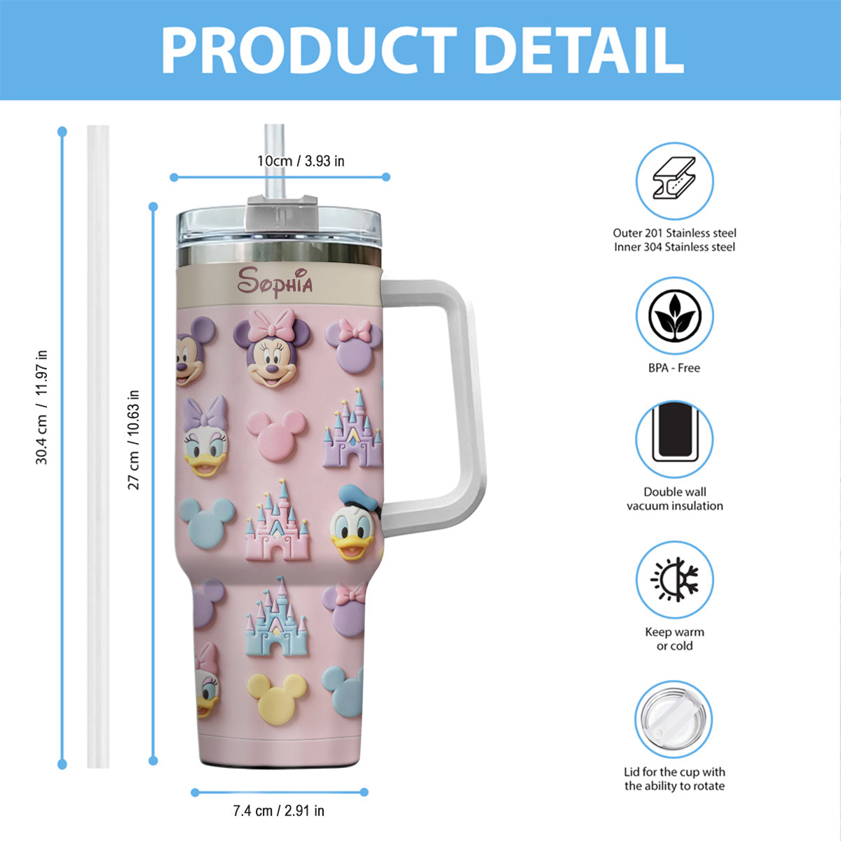 Personalized 3D Mouse Tumbler with Handle Custom Design Gift Tumbler With Handle GradoCreations