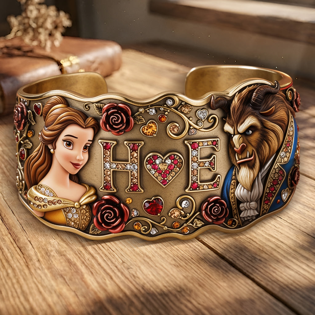 Personalized Beauty And The Beast Cuff Bracelet Gift for Couples Shaped Cuff Bracelet GradoCreations