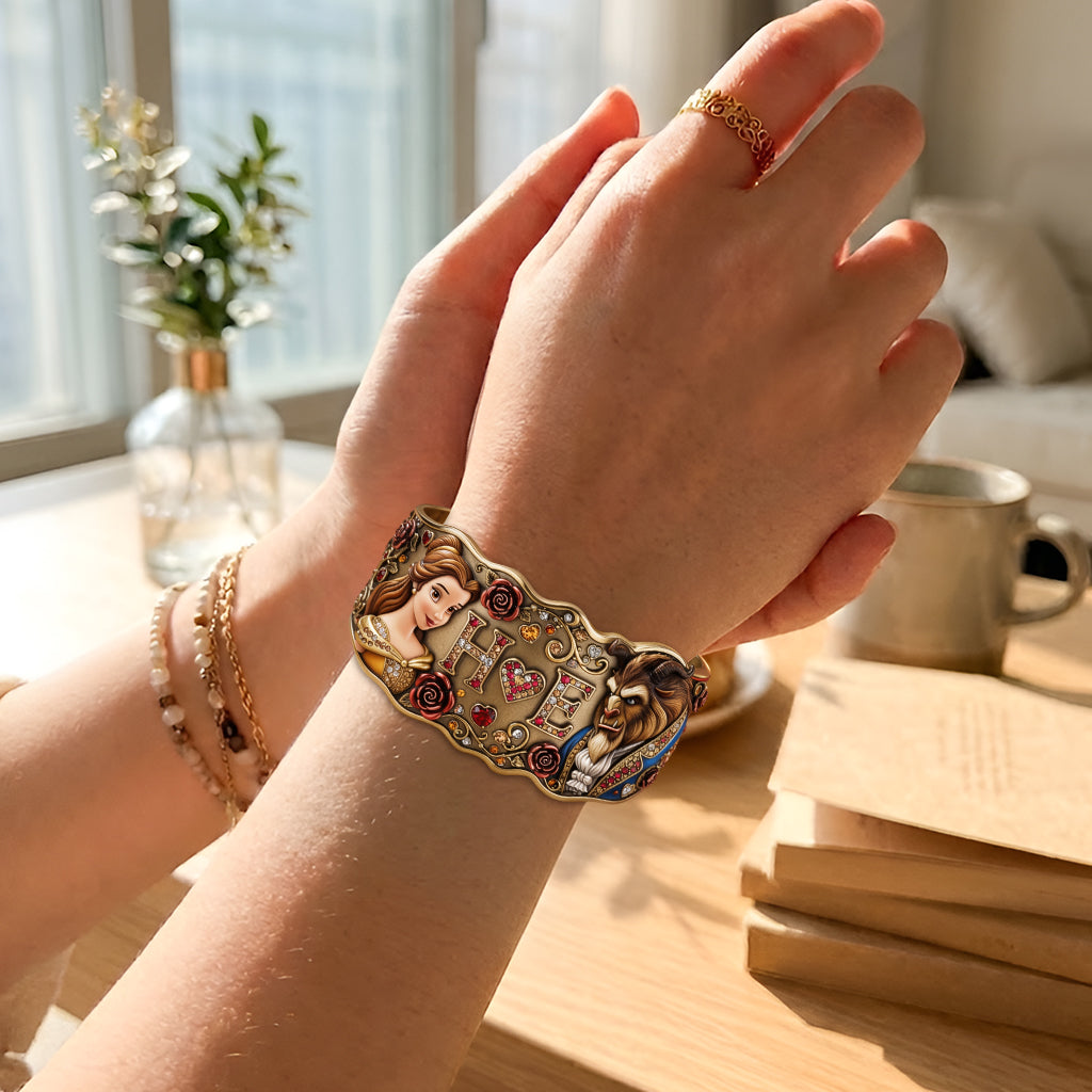 Personalized Beauty And The Beast Cuff Bracelet Gift for Couples Shaped Cuff Bracelet GradoCreations