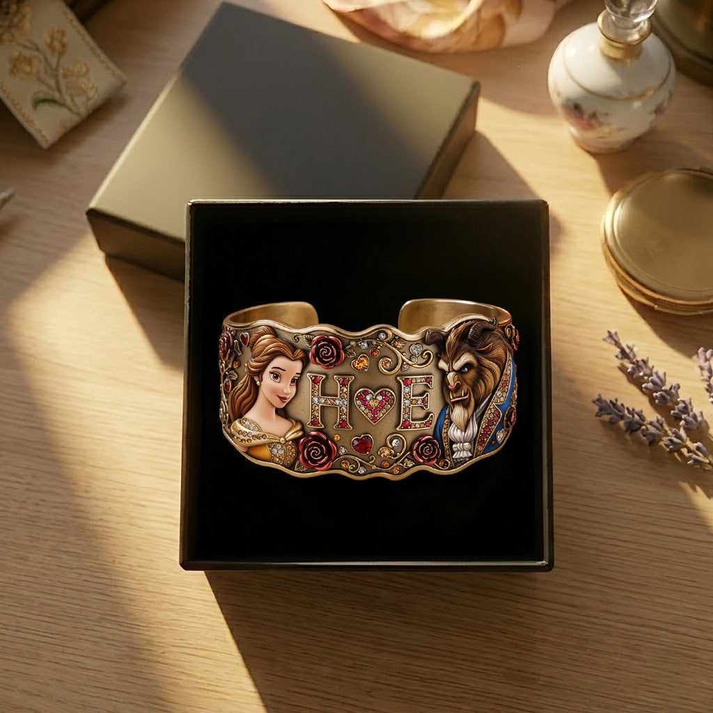 Personalized Beauty And The Beast Cuff Bracelet Gift for Couples Shaped Cuff Bracelet GradoCreations