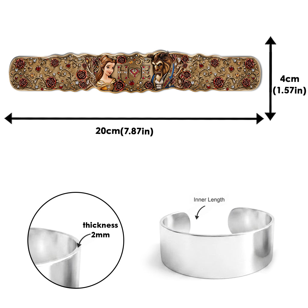 Personalized Beauty And The Beast Cuff Bracelet Gift for Couples Shaped Cuff Bracelet GradoCreations