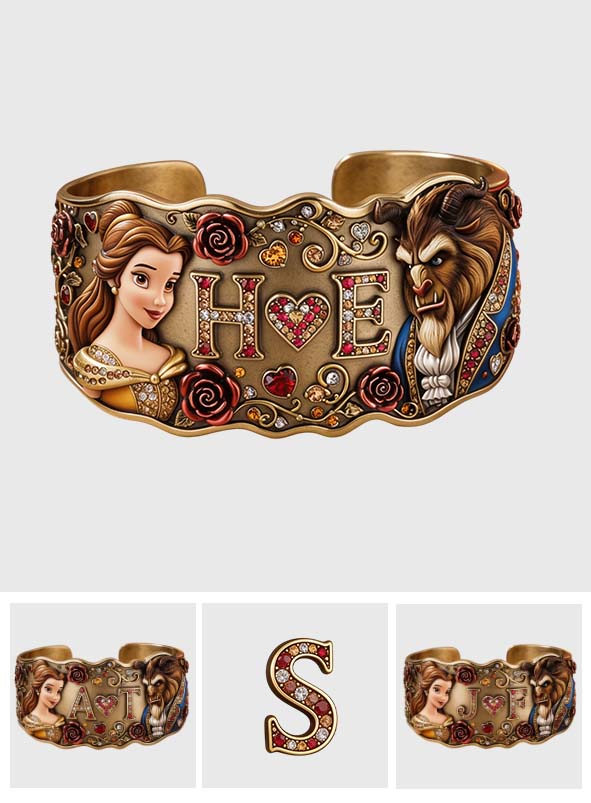 Personalized Beauty And The Beast Cuff Bracelet Gift for Couples Shaped Cuff Bracelet GradoCreations