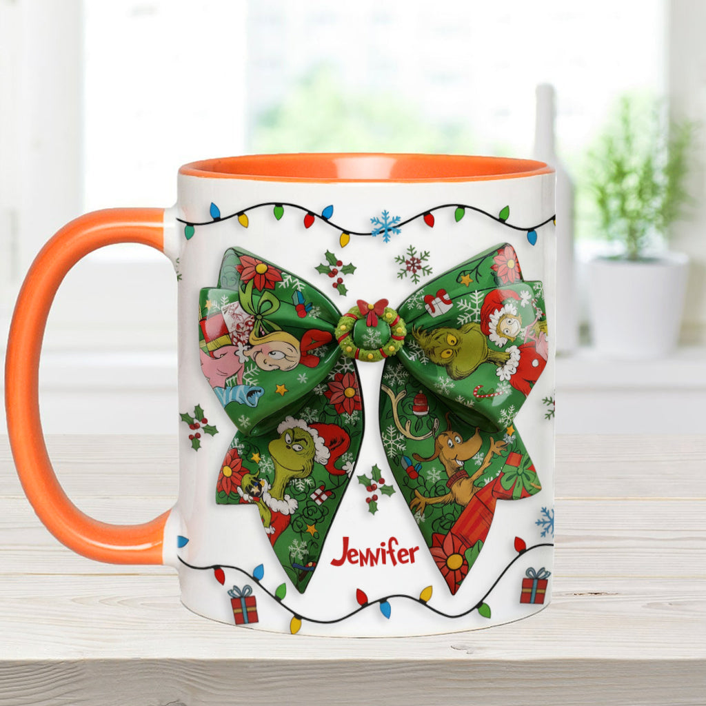 Personalized Christmas Accent Mug with Grinch Design & Name Accent Mug GradoCreations
