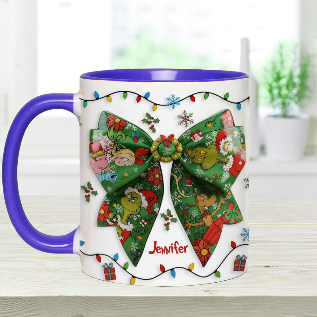 Personalized Christmas Accent Mug with Grinch Design & Name Accent Mug GradoCreations