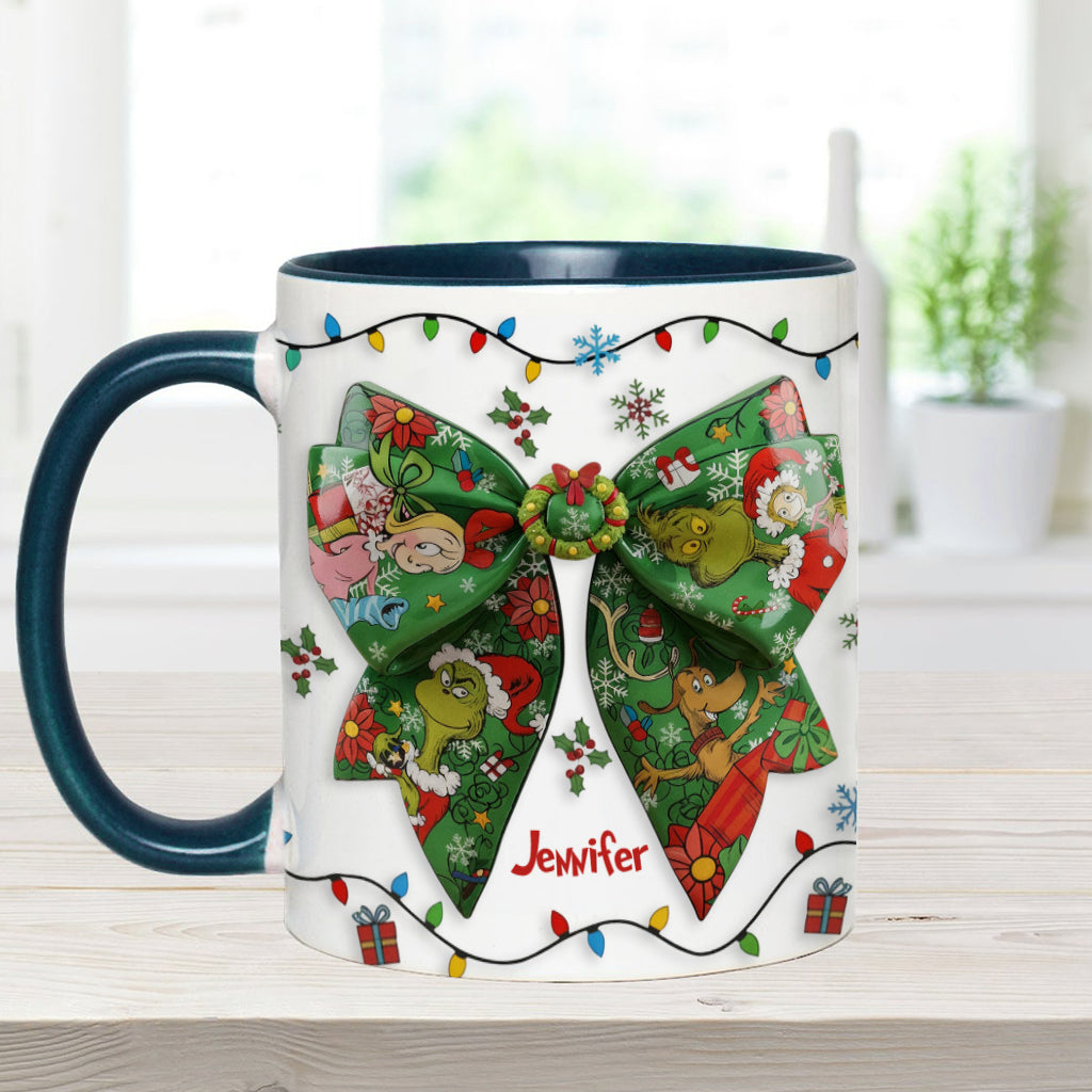 Personalized Christmas Accent Mug with Grinch Design & Name Accent Mug GradoCreations