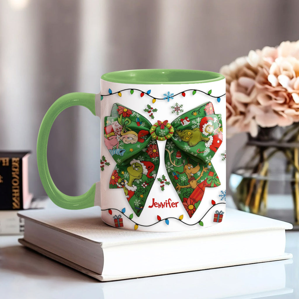 Personalized Christmas Accent Mug with Grinch Design & Name Accent Mug GradoCreations