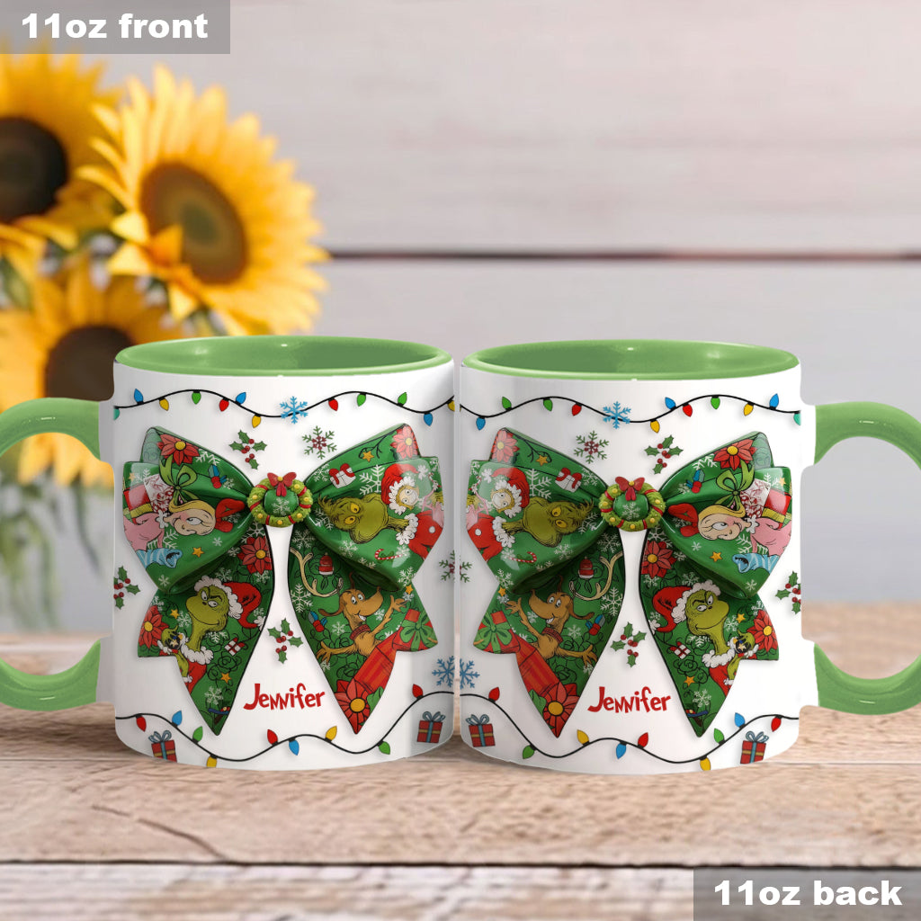 Personalized Christmas Accent Mug with Grinch Design & Name Accent Mug GradoCreations