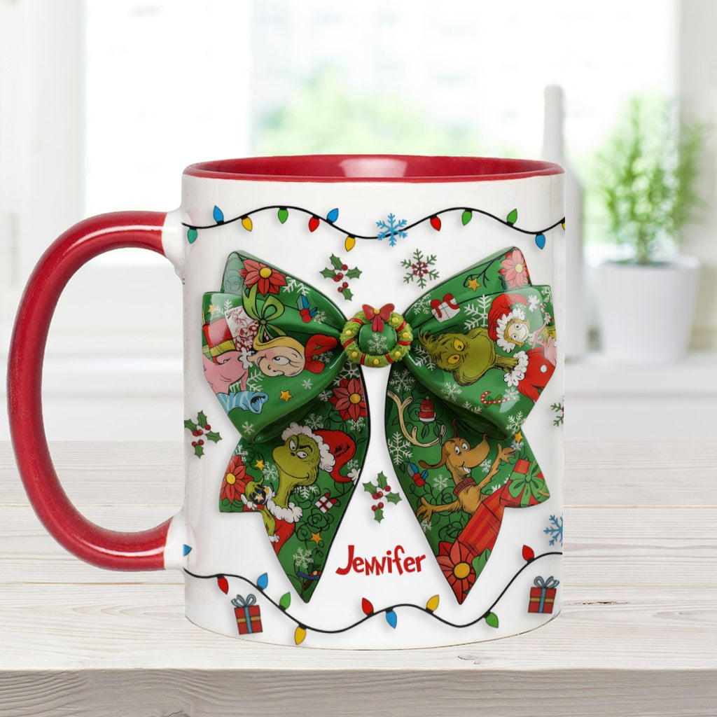 Personalized Christmas Accent Mug with Grinch Design & Name Accent Mug GradoCreations