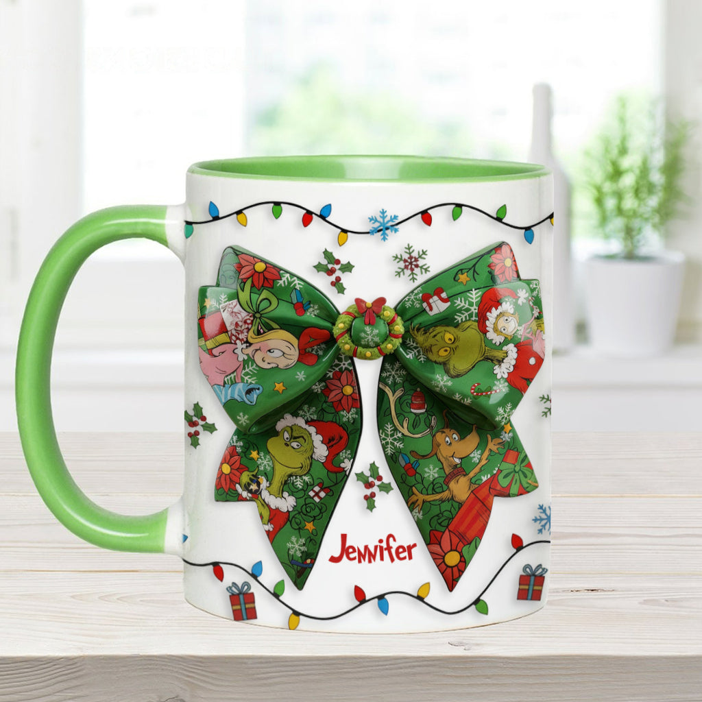 Personalized Christmas Accent Mug with Grinch Design & Name Accent Mug GradoCreations