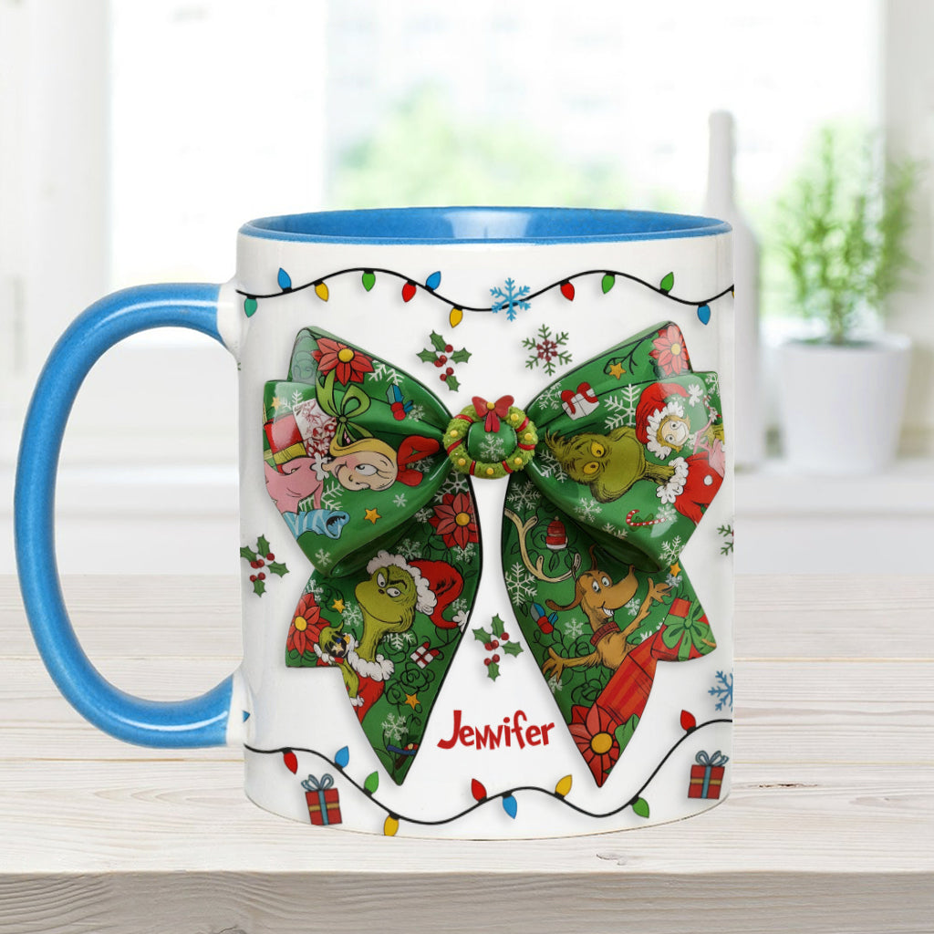 Personalized Christmas Accent Mug with Grinch Design & Name Accent Mug GradoCreations