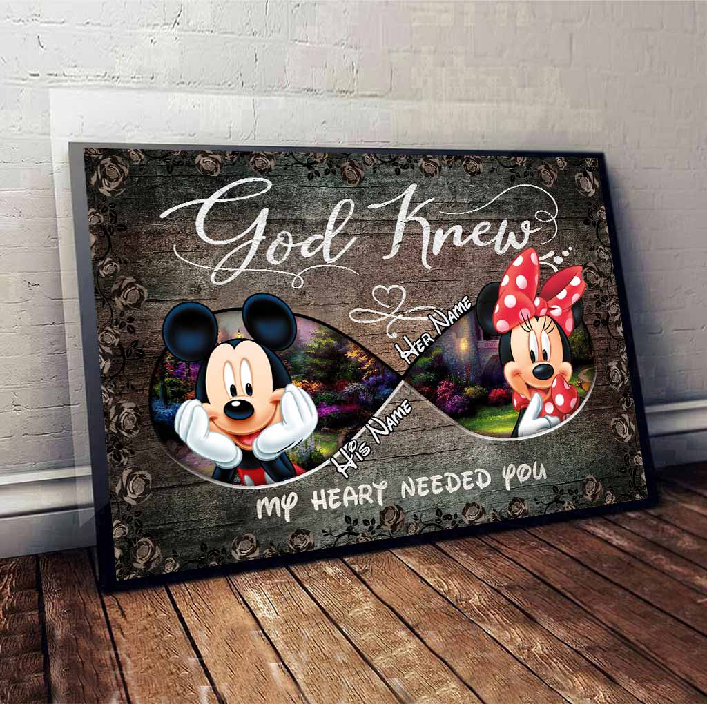 Personalized Mickey Mouse Heart Poster Custom Name Art Gift for Couples Canvas and Poster GradoCreations
