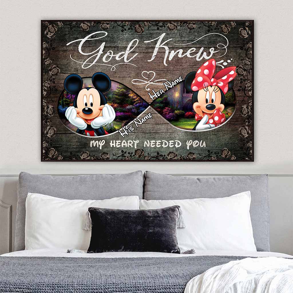 Personalized Mickey Mouse Heart Poster Custom Name Art Gift for Couples Canvas and Poster GradoCreations