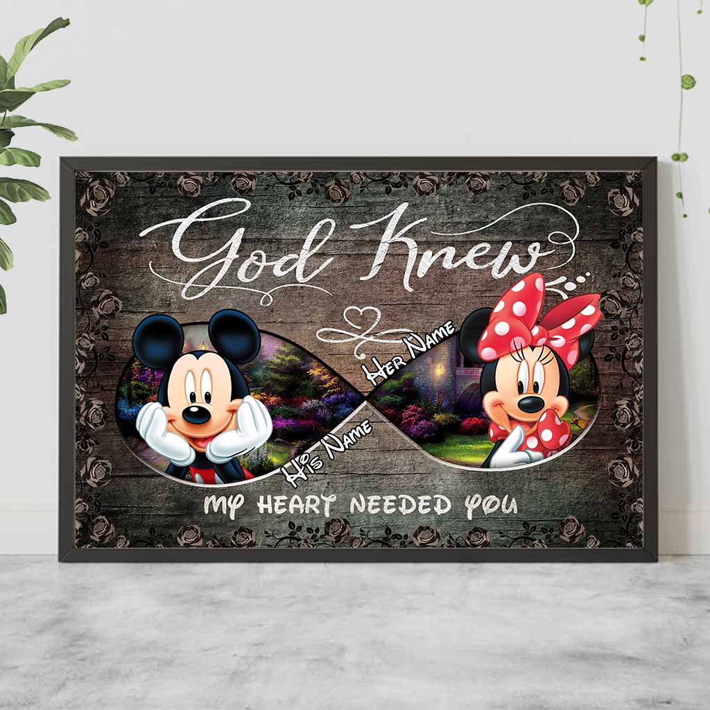 Personalized Mickey Mouse Heart Poster Custom Name Art Gift for Couples Canvas and Poster GradoCreations