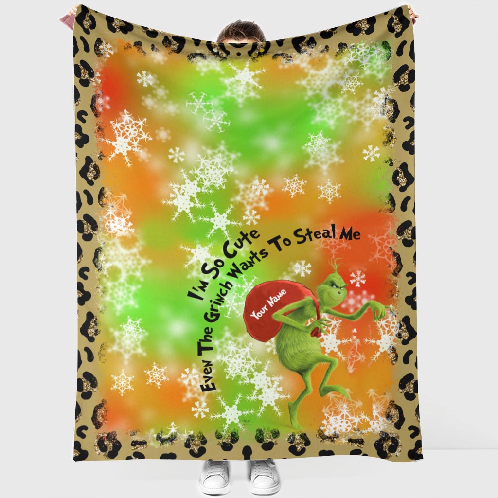 Personalized Grinch Christmas Blanket Custom Name Gift Blanket GradoCreations