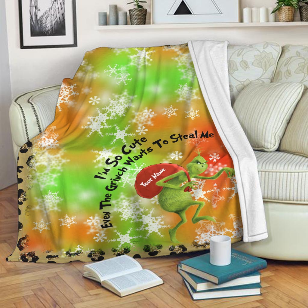 Personalized Grinch Christmas Blanket Custom Name Gift Blanket GradoCreations