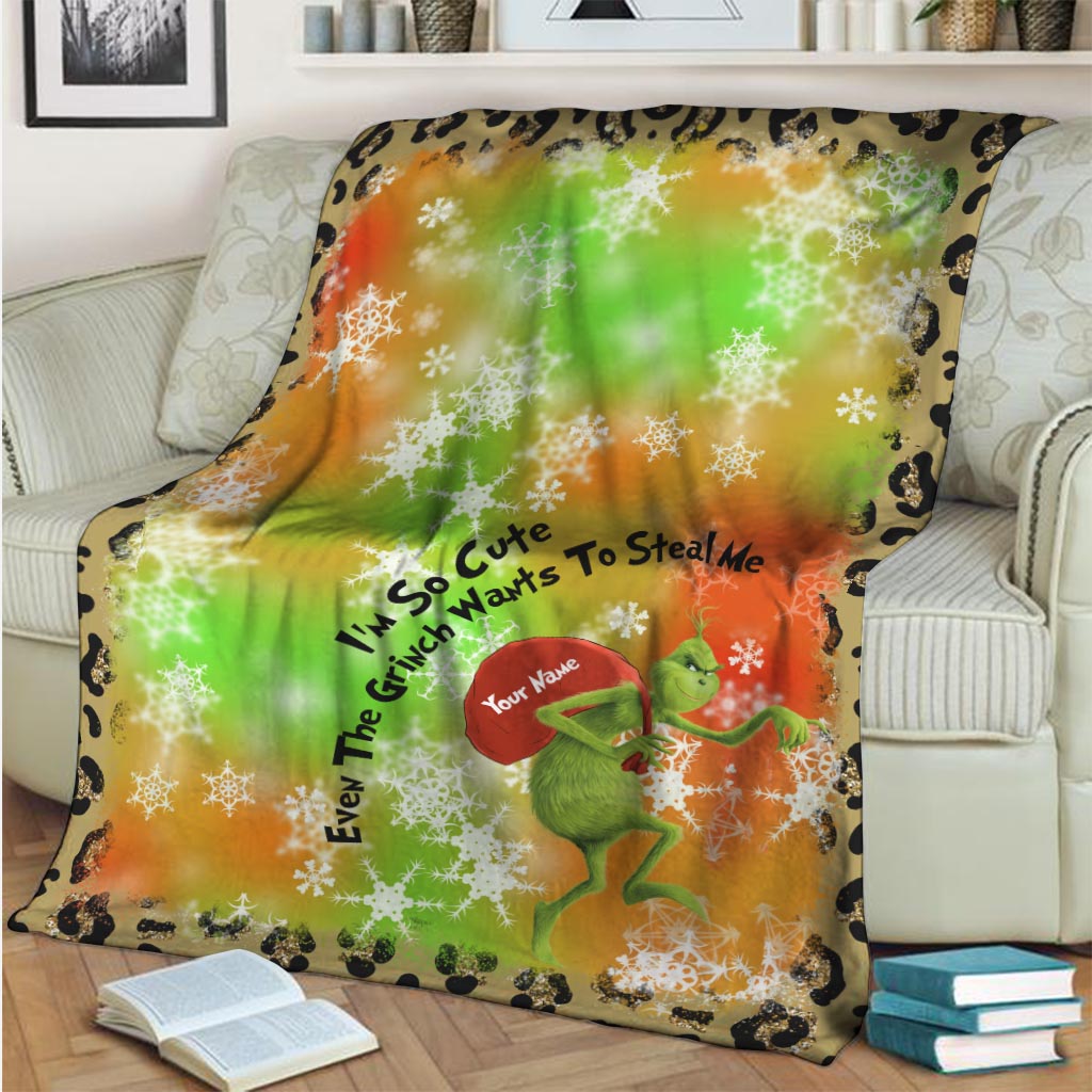 Personalized Grinch Christmas Blanket Custom Name Gift Blanket GradoCreations
