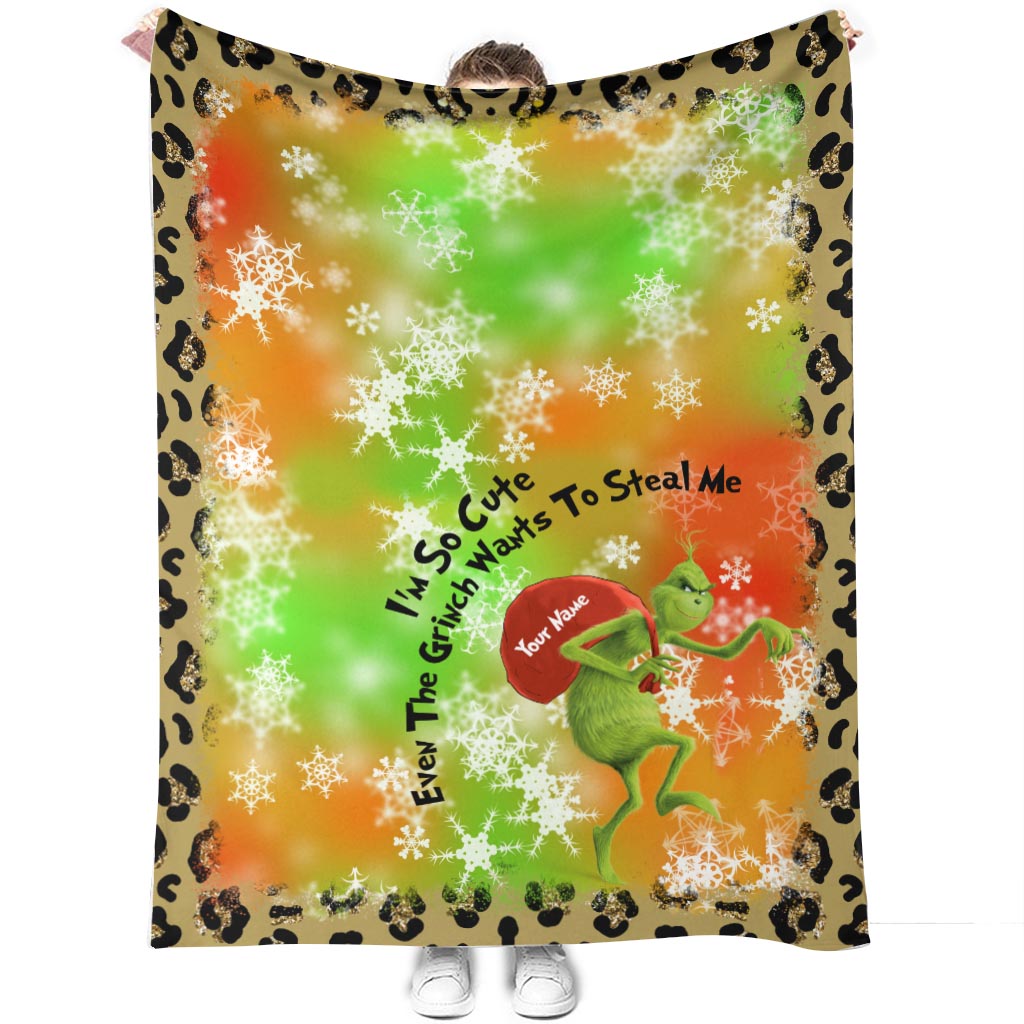 Personalized Grinch Christmas Blanket Custom Name Gift Blanket GradoCreations