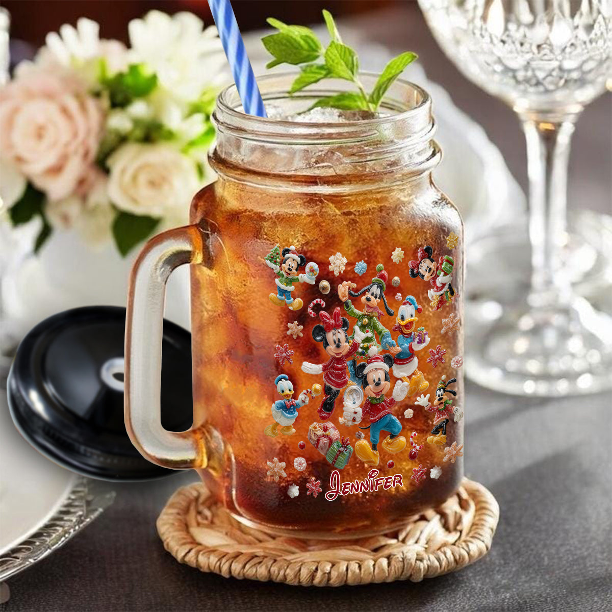 Personalized Christmas Mouse Mason Jar Cup Custom Name Gift Mason Jar Cup GradoCreations
