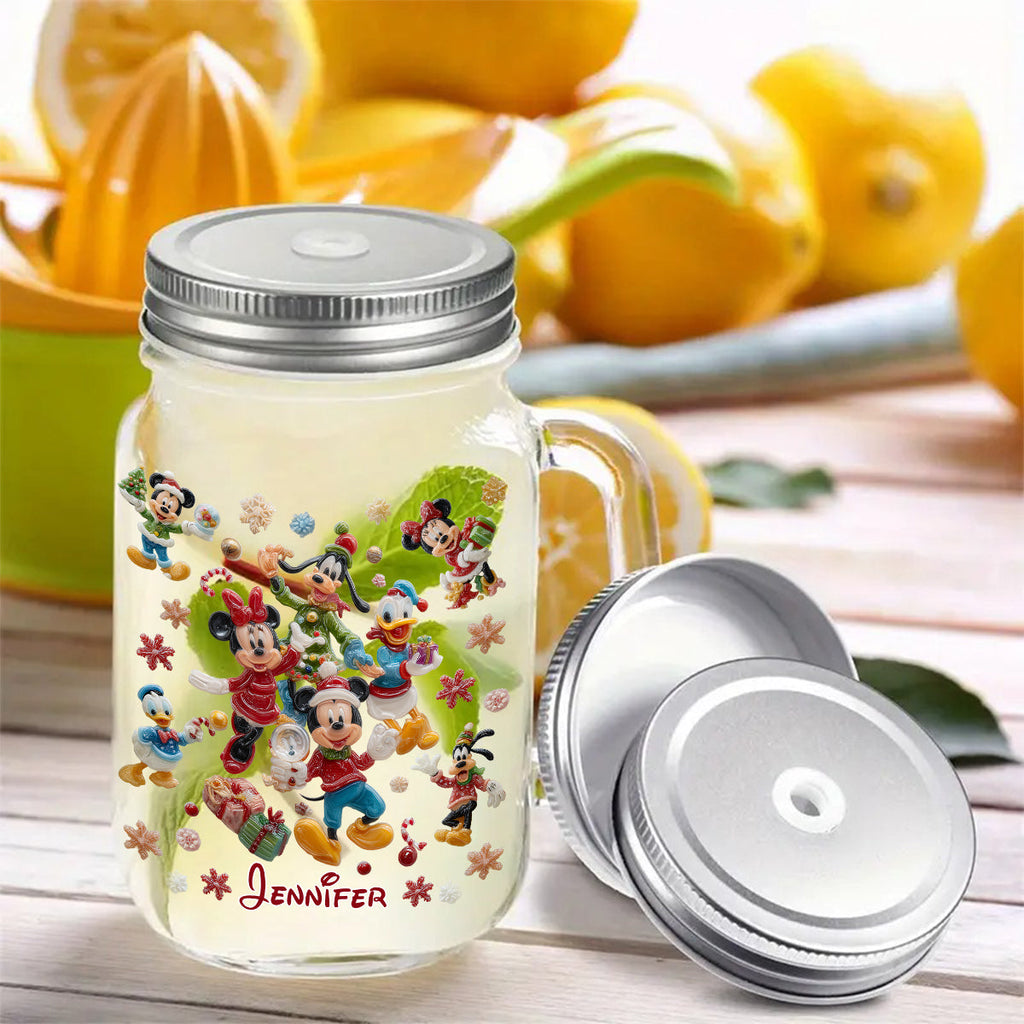 Personalized Christmas Mouse Mason Jar Cup Custom Name Gift Mason Jar Cup GradoCreations