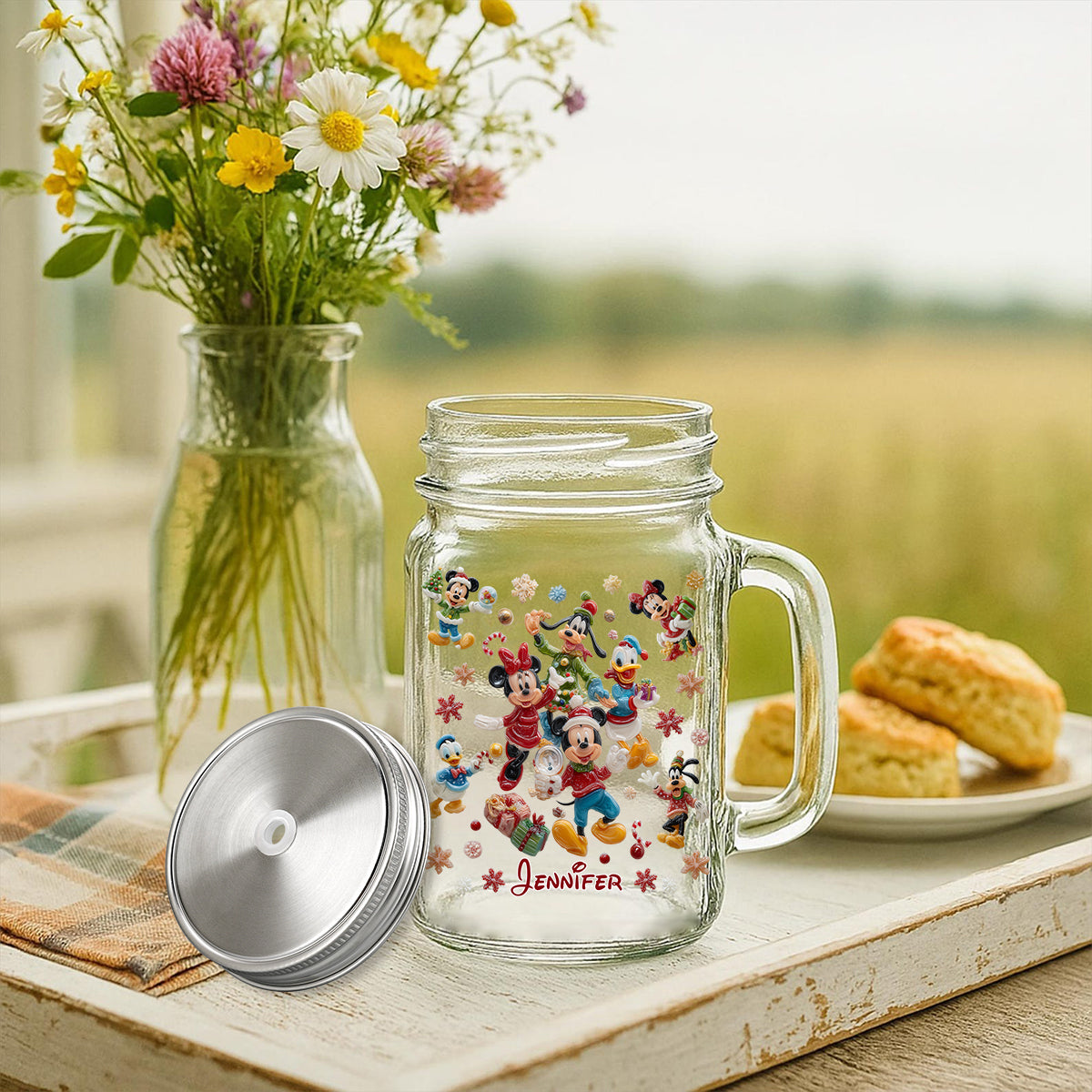 Personalized Christmas Mouse Mason Jar Cup Custom Name Gift Mason Jar Cup GradoCreations