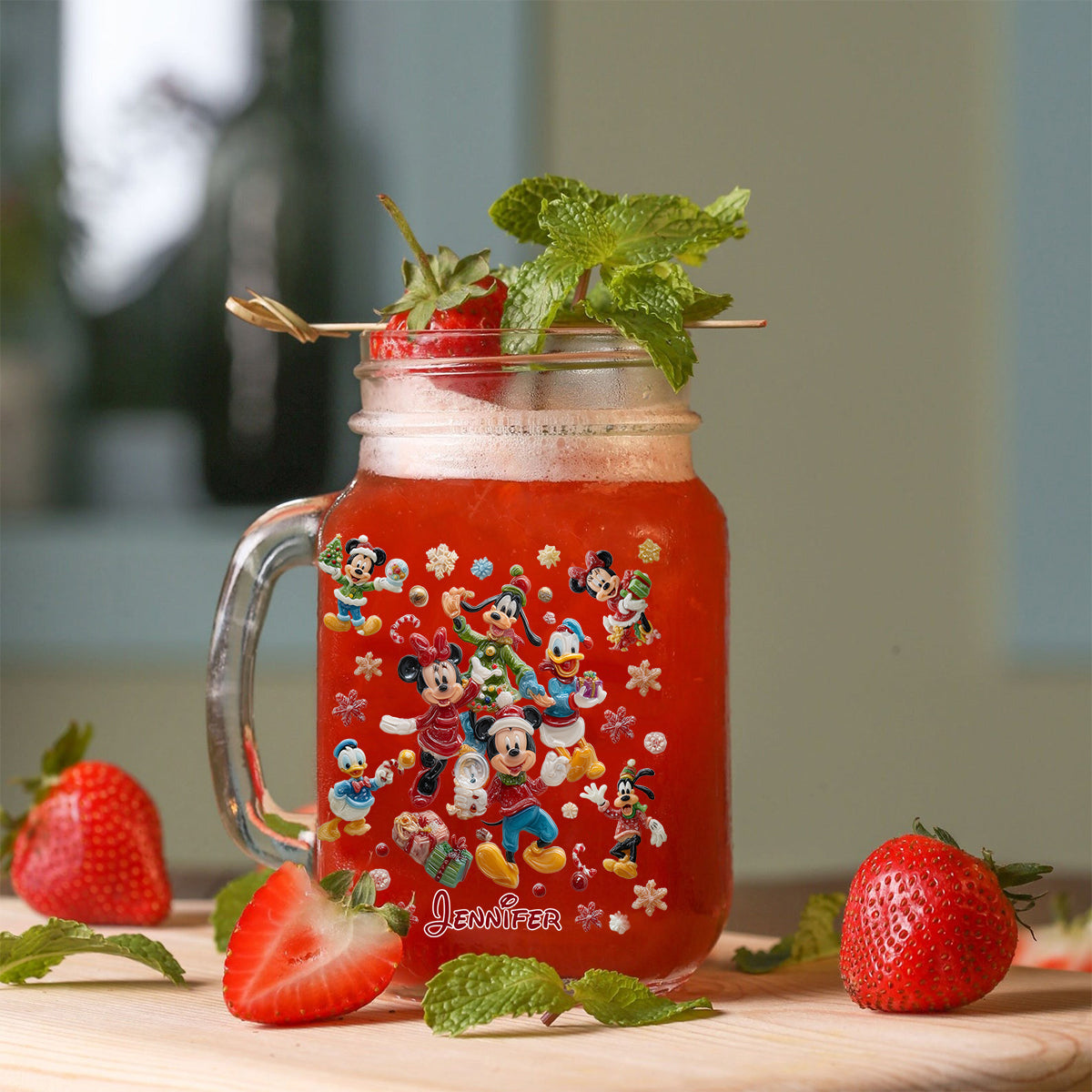 Personalized Christmas Mouse Mason Jar Cup Custom Name Gift Mason Jar Cup GradoCreations