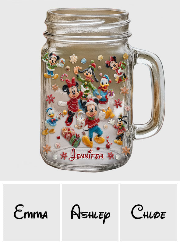 Personalized Christmas Mouse Mason Jar Cup Custom Name Gift Mason Jar Cup GradoCreations