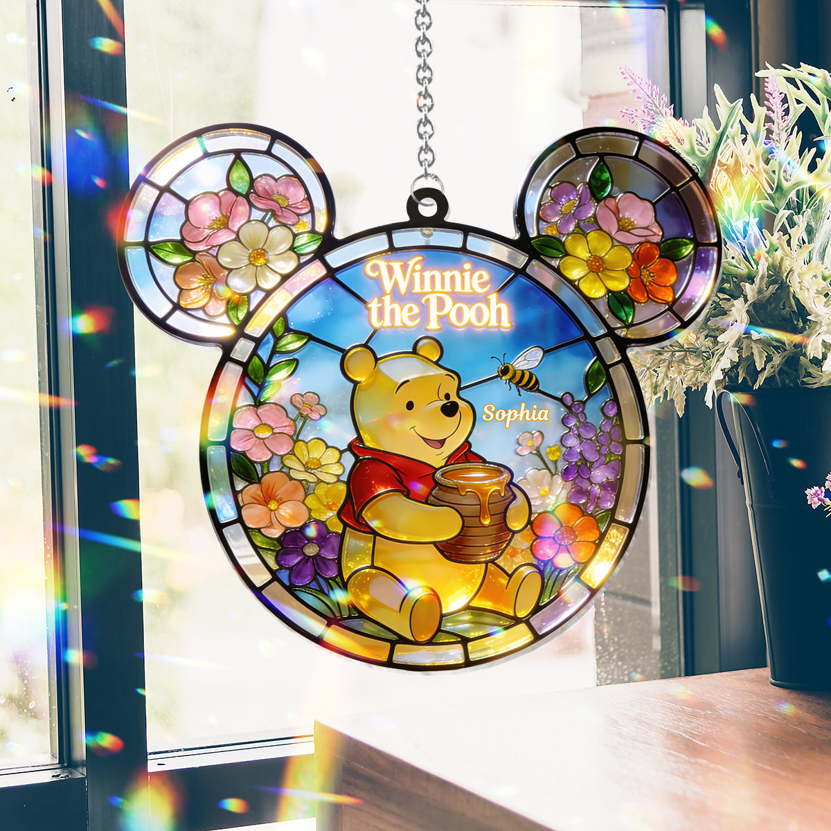 Personalized Winnie the Pooh Sun Catcher Ornament Gift for Kids Window Hanging Suncatcher Ornament GradoCreations