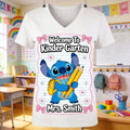 Personalized V-Neck T-Shirt Welcome to Kindergarten Gift for Teacher Fully Printed V-Neck T-Shirt GradoCreations