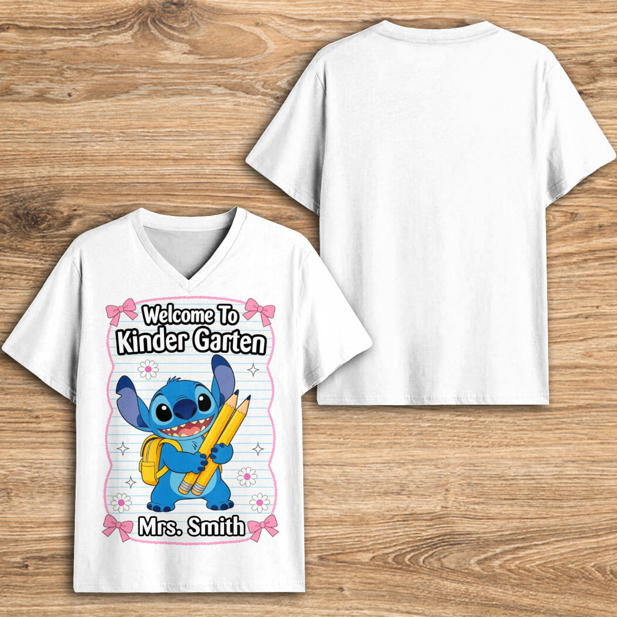 Personalized V-Neck T-Shirt Welcome to Kindergarten Gift for Teacher Fully Printed V-Neck T-Shirt GradoCreations