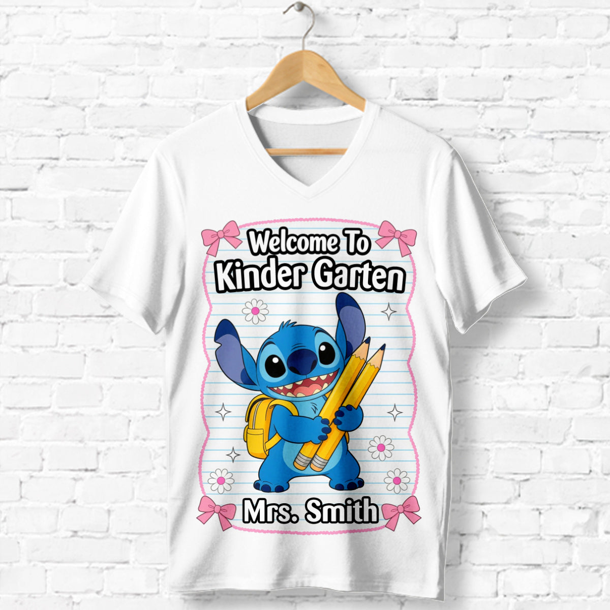 Personalized V-Neck T-Shirt Welcome to Kindergarten Gift for Teacher Fully Printed V-Neck T-Shirt GradoCreations