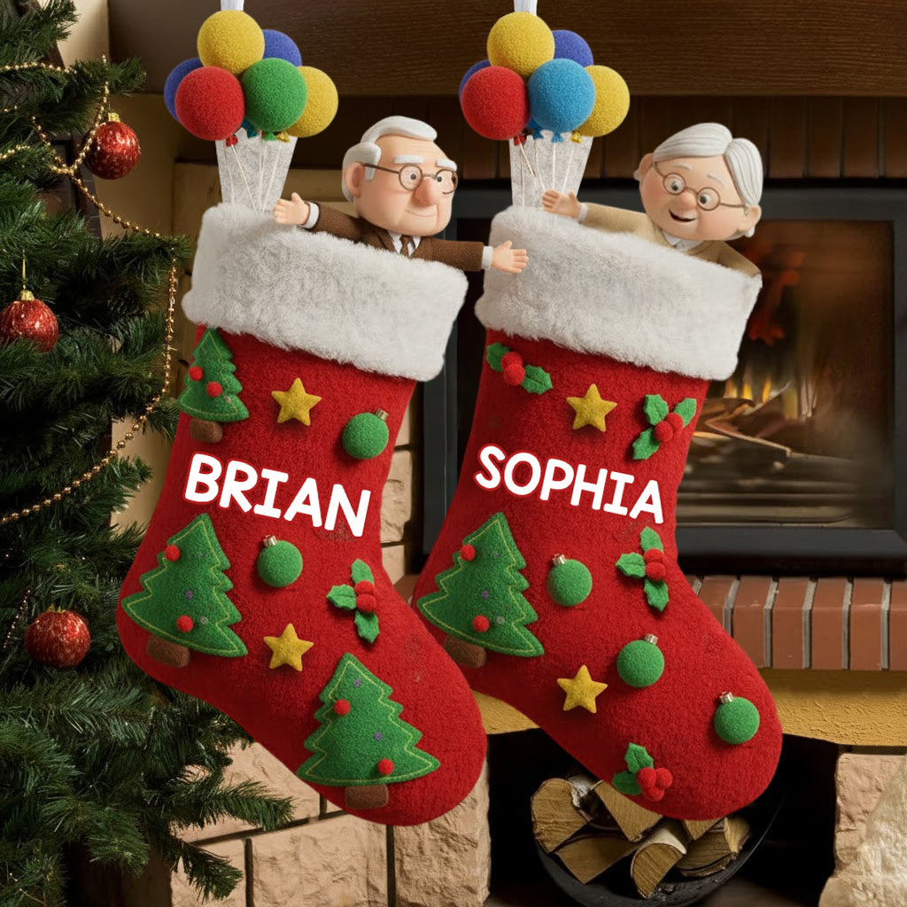 Personalized Couple Christmas Stockings Custom Names Holiday Decor Shaped Christmas Stocking GradoCreations