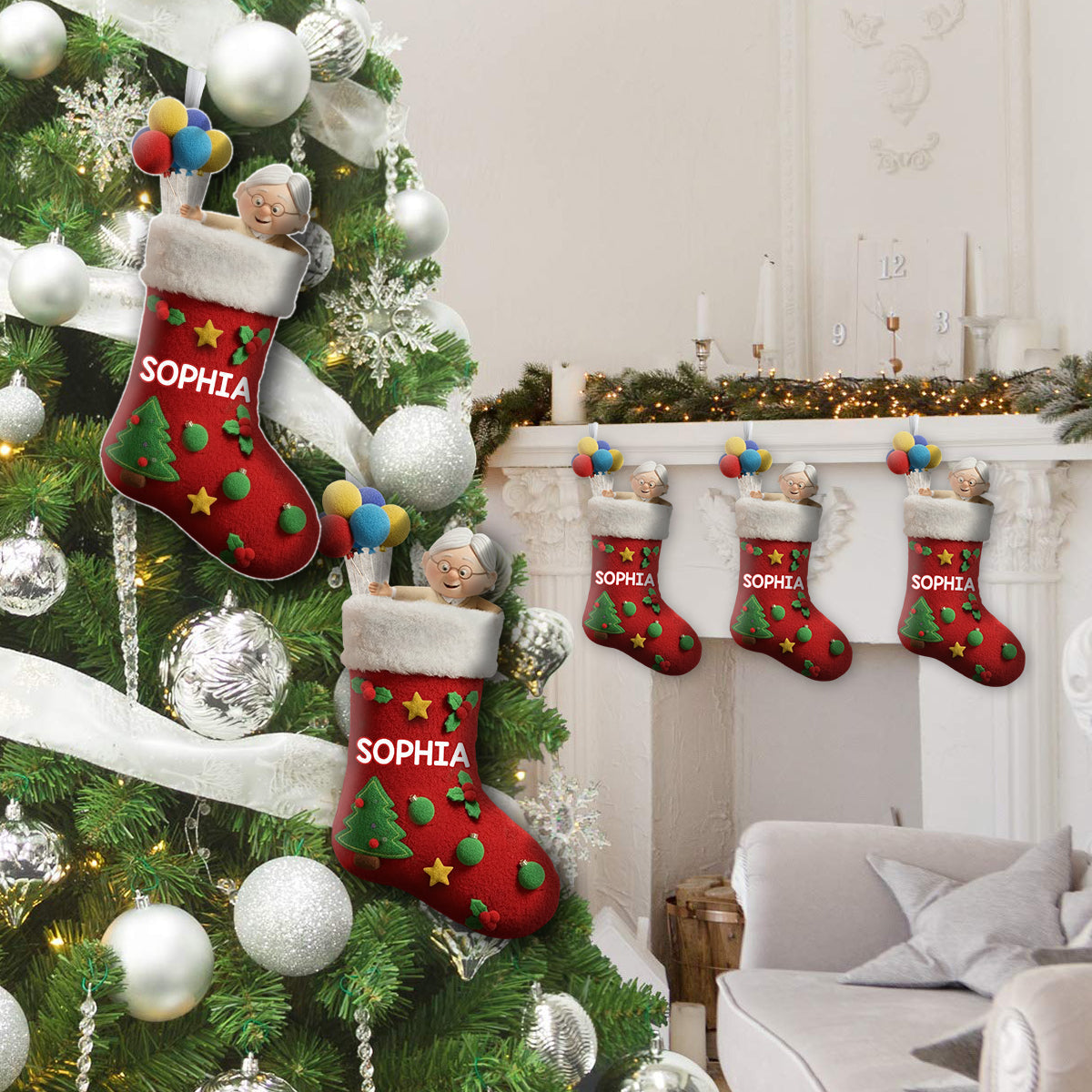 Personalized Couple Christmas Stockings Custom Names Holiday Decor Shaped Christmas Stocking GradoCreations