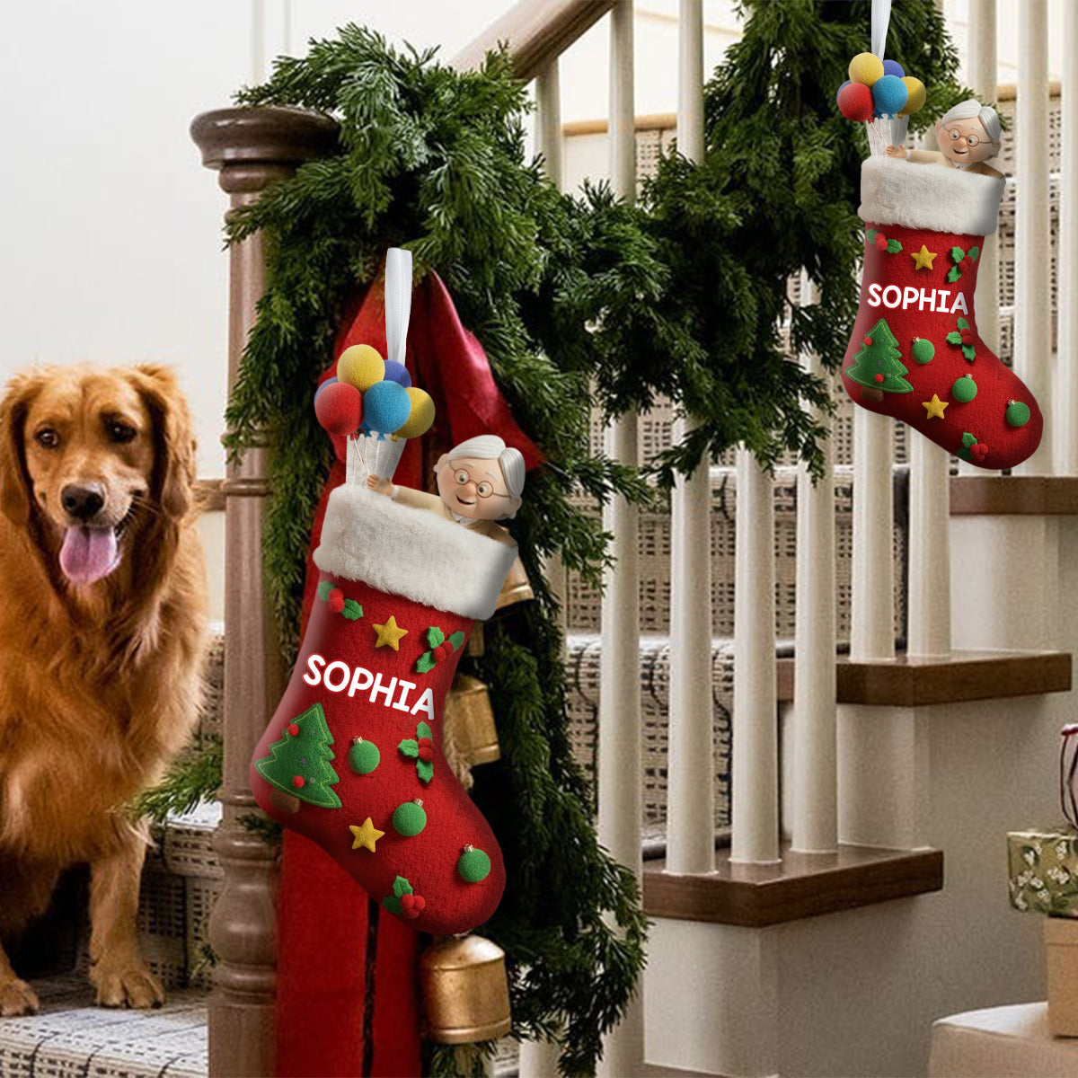 Personalized Couple Christmas Stockings Custom Names Holiday Decor Shaped Christmas Stocking GradoCreations