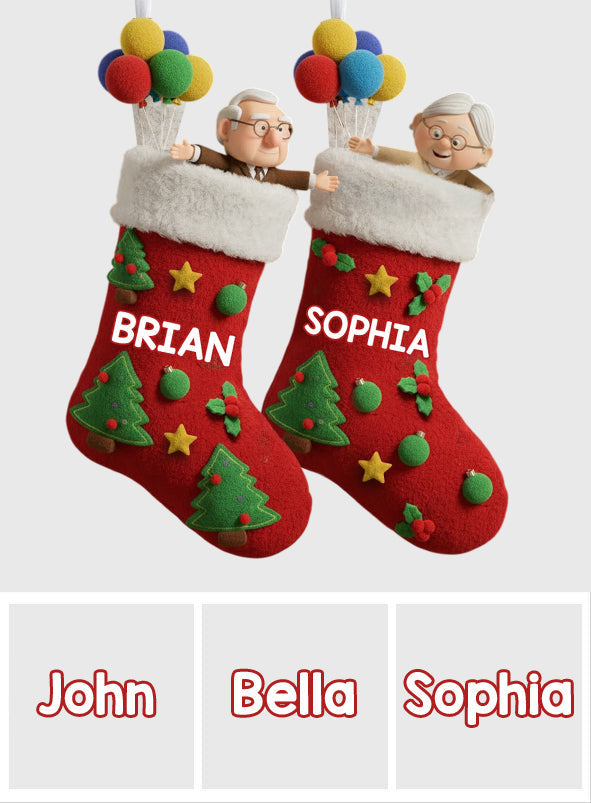 Personalized Couple Christmas Stockings Custom Names Holiday Decor Shaped Christmas Stocking GradoCreations