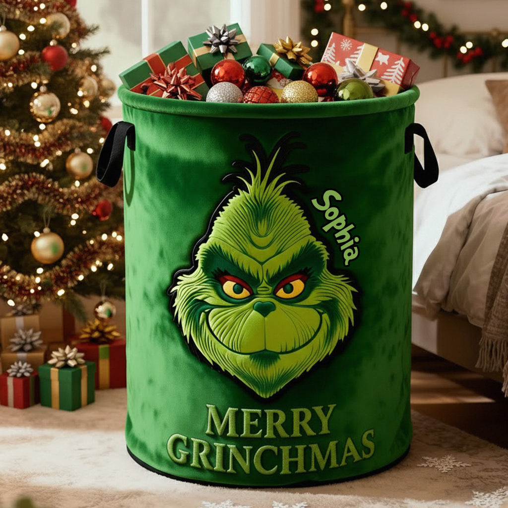 Personalized Merry Grinchmas Storage Basket for Christmas Gift Laundry Basket GradoCreations