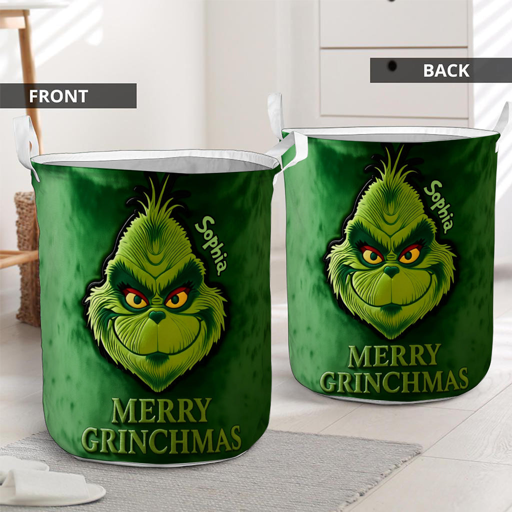 Personalized Merry Grinchmas Storage Basket for Christmas Gift Laundry Basket GradoCreations