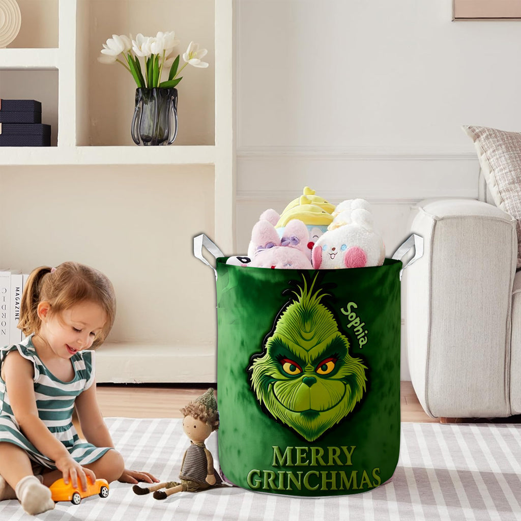 Personalized Merry Grinchmas Storage Basket for Christmas Gift Laundry Basket GradoCreations