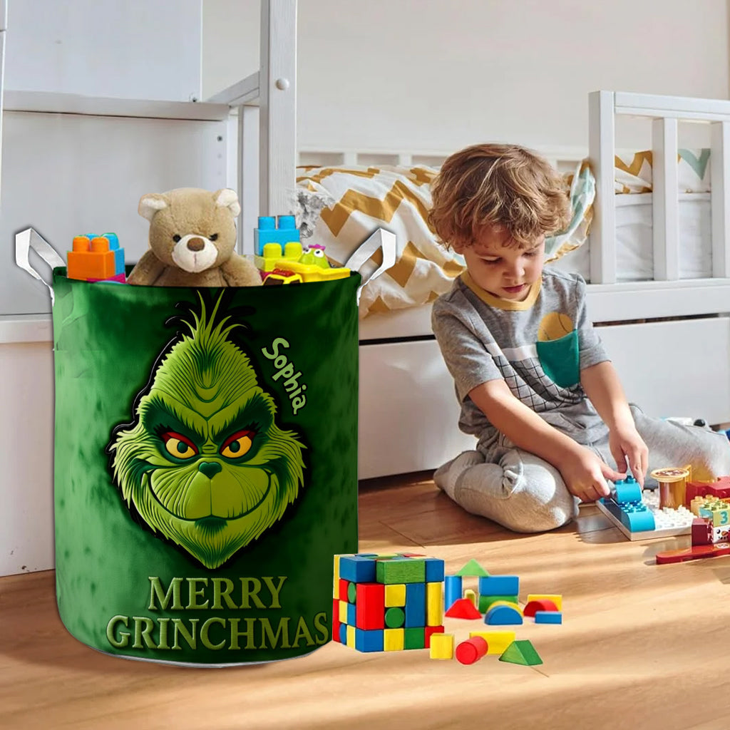 Personalized Merry Grinchmas Storage Basket for Christmas Gift Laundry Basket GradoCreations