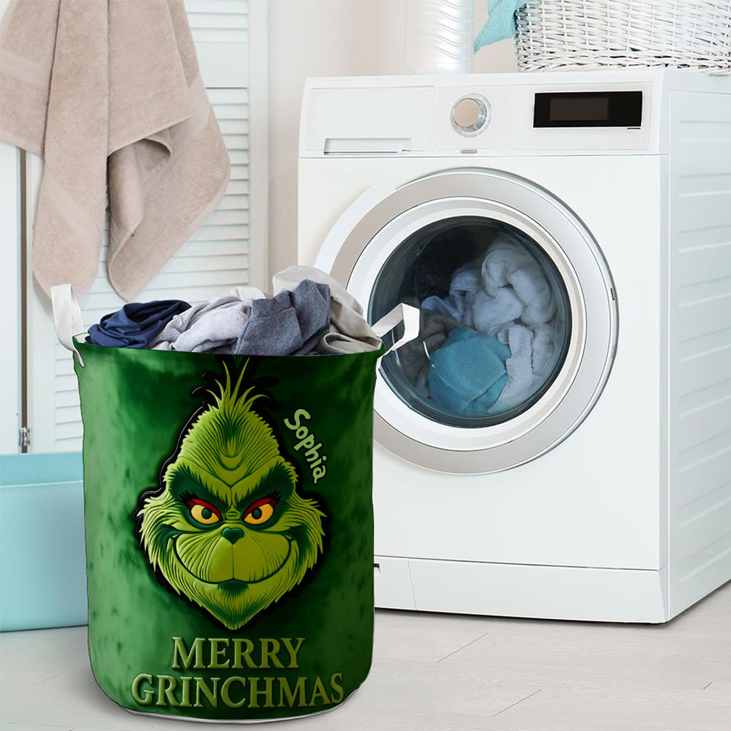 Personalized Merry Grinchmas Storage Basket for Christmas Gift Laundry Basket GradoCreations