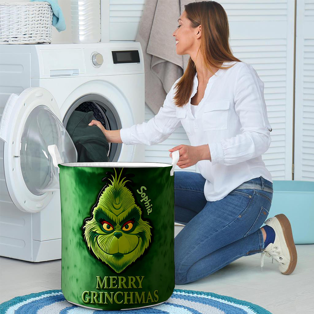 Personalized Merry Grinchmas Storage Basket for Christmas Gift Laundry Basket GradoCreations