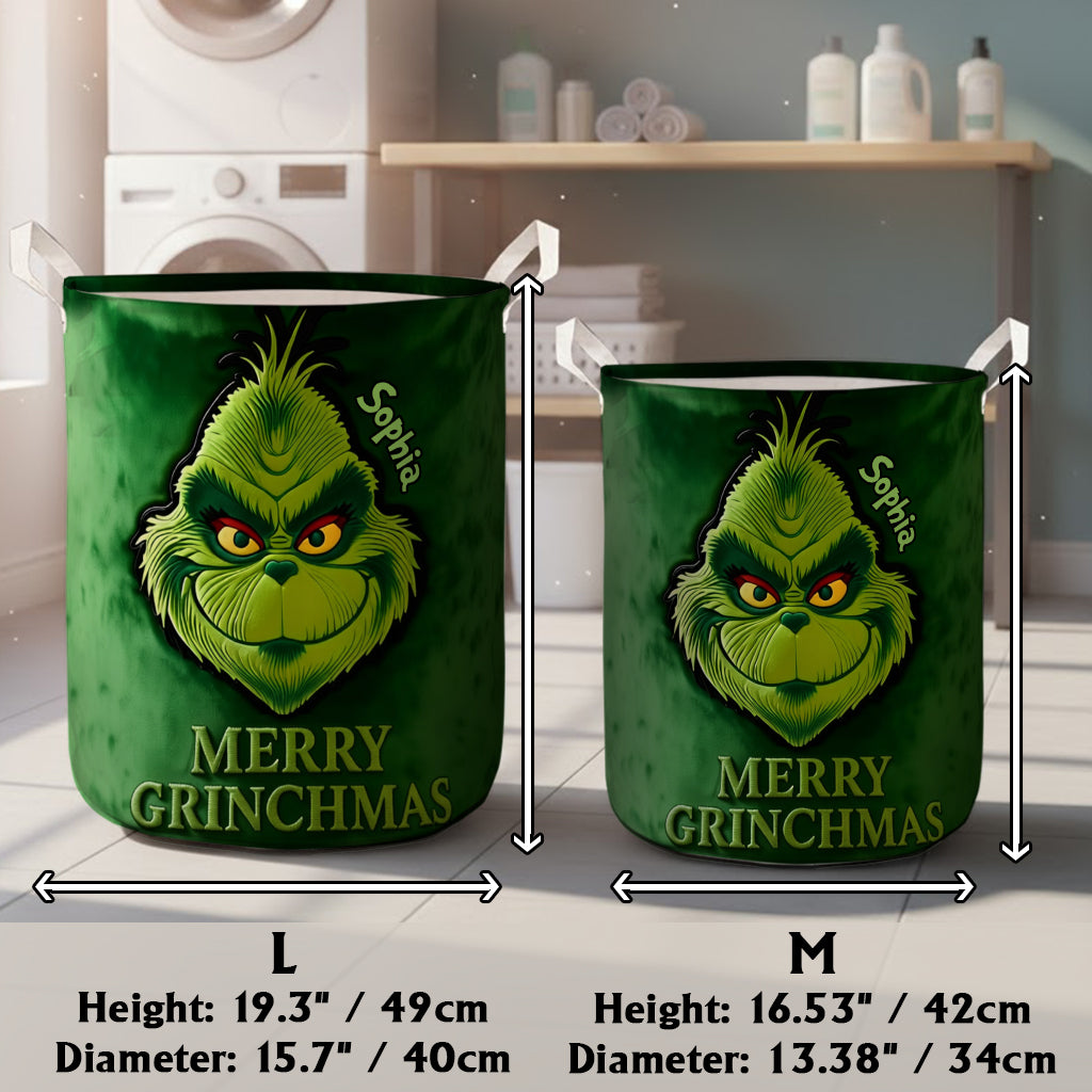Personalized Merry Grinchmas Storage Basket for Christmas Gift Laundry Basket GradoCreations