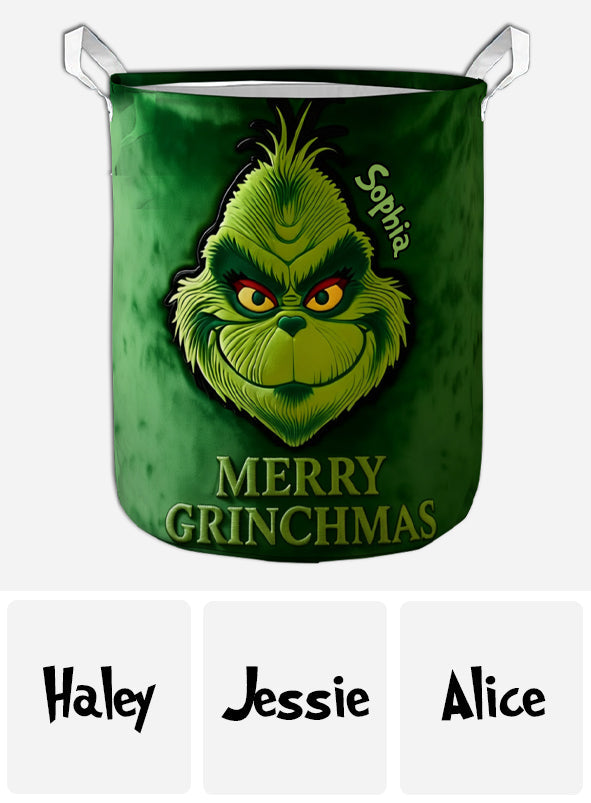 Personalized Merry Grinchmas Storage Basket for Christmas Gift Laundry Basket GradoCreations